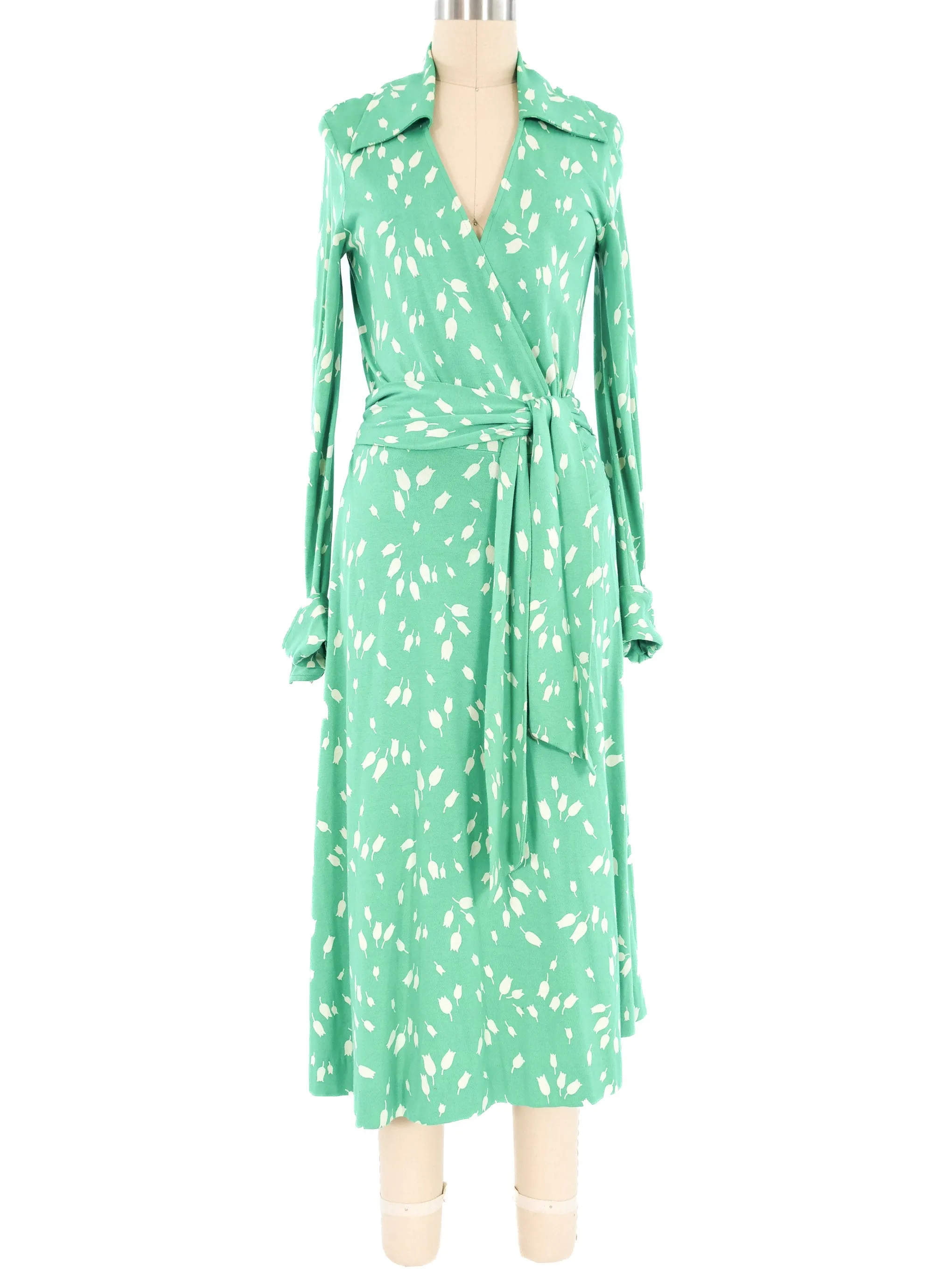 1970s Diane von Furstenberg Tulip Print Wrap Dress