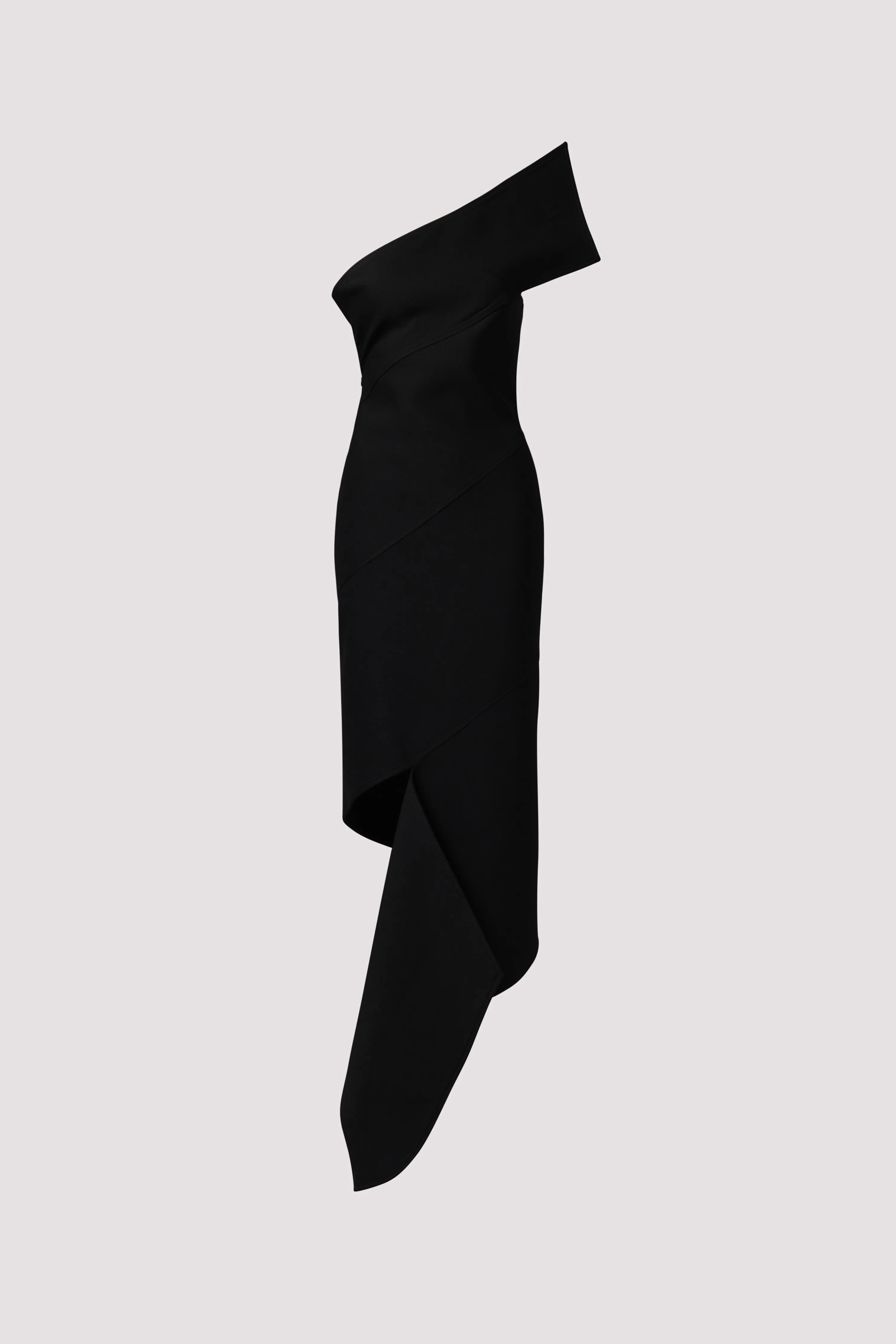 Black Asymmetric Wrap Midi Dress