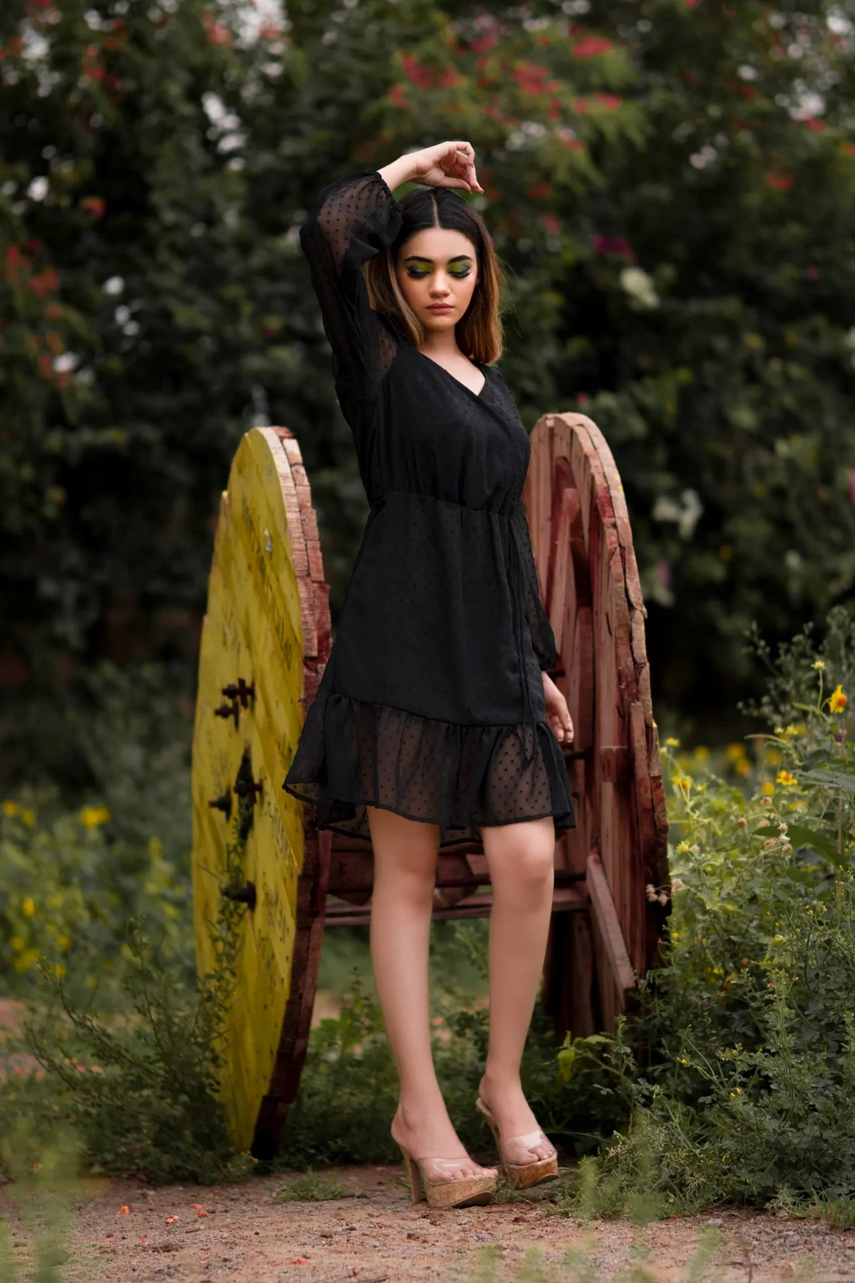 Black Wrap Ruffle Dress