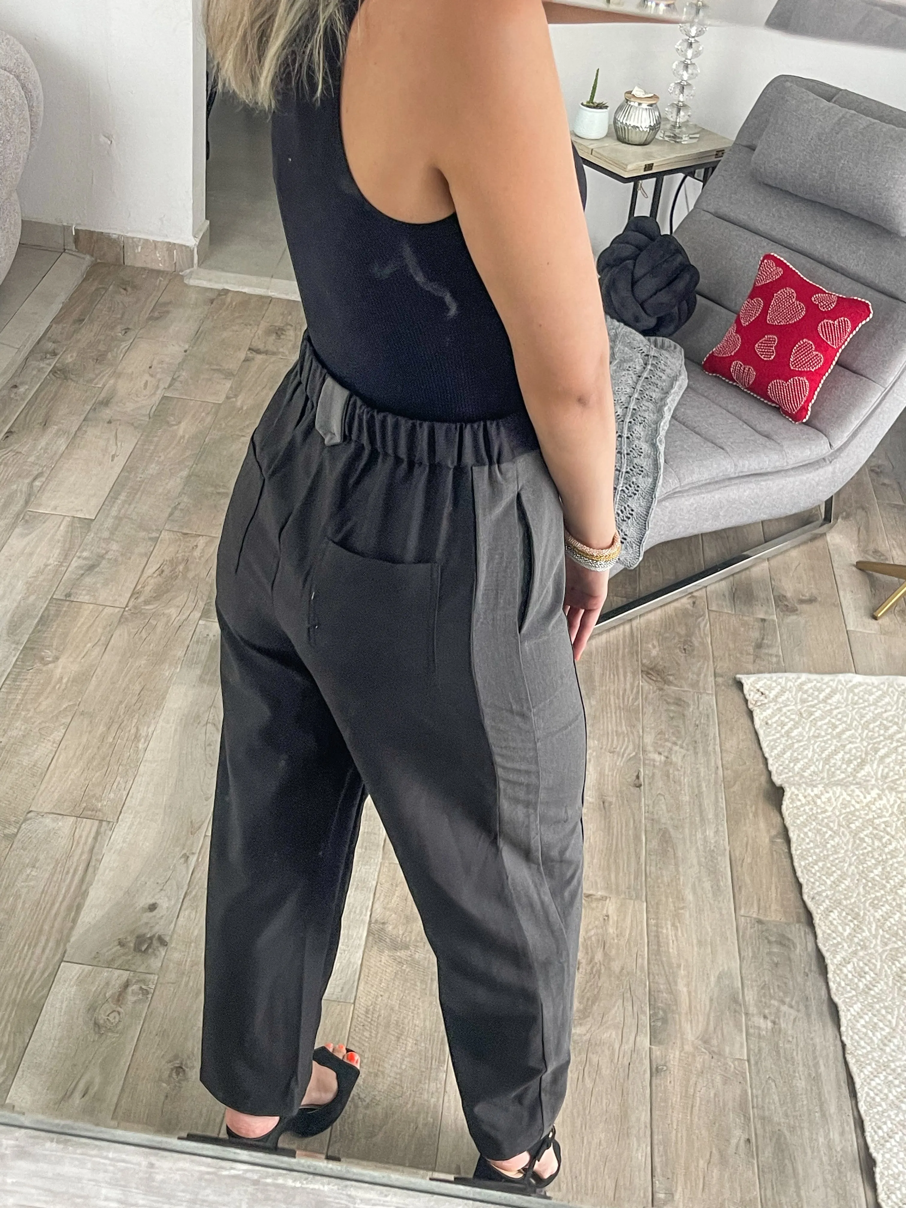 BLACK/GRAY CONTRAST PANTS