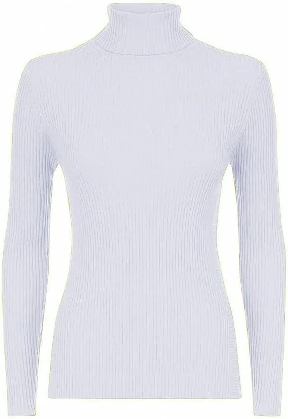 Girls White Ribbed Polo Neck Knitted Longsleeve Jumper