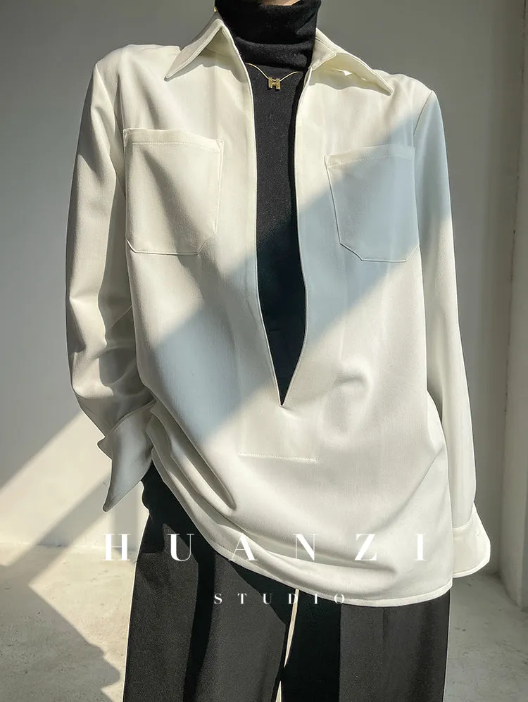 Huanzi custom high end quality shirts professional iron-free pullover loose retro shirt - Tiblw