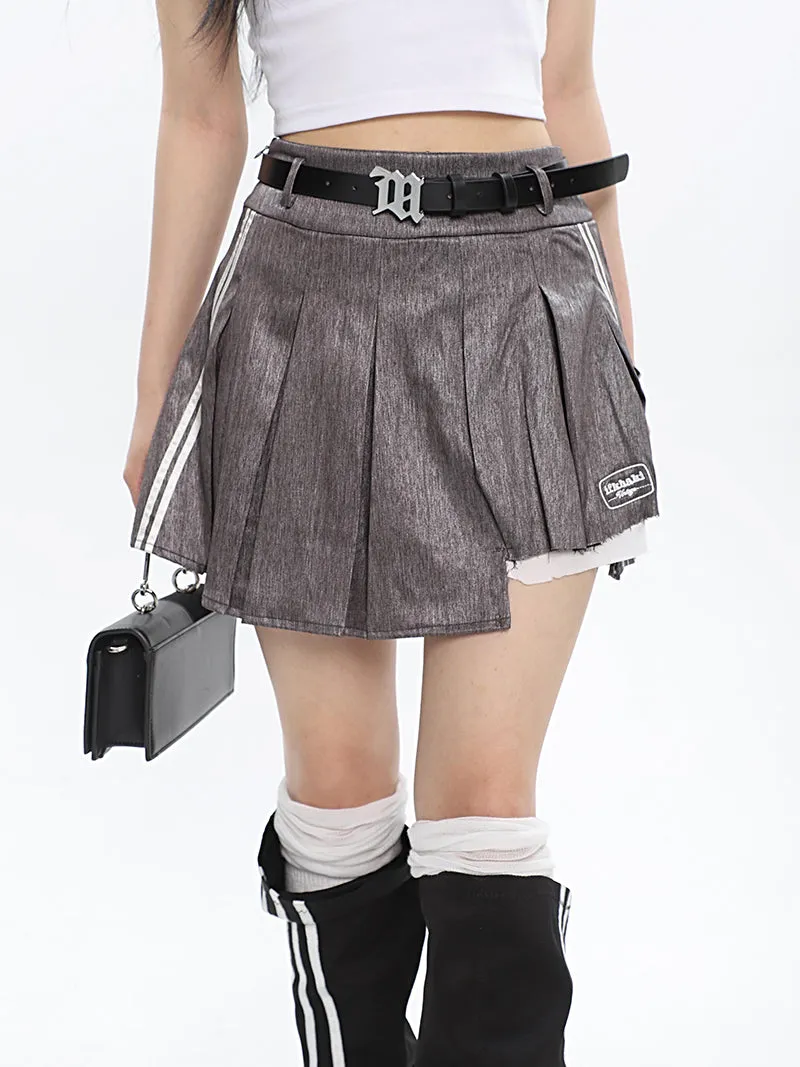 Isabelle Shiny Pleated High Waist Preppy Pleated Patchwork Mini Skirt