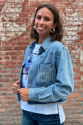 Reba - Cropped Denim Jacket with Rhinestones